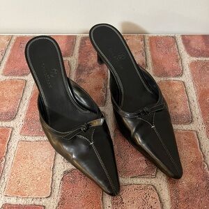 Cole Haan Black Leather Upper Mules 3" Heel Peekaboo Bow Size 7 Medium
